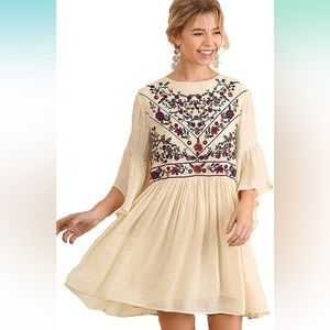 Boho Cream Embroidered Dress